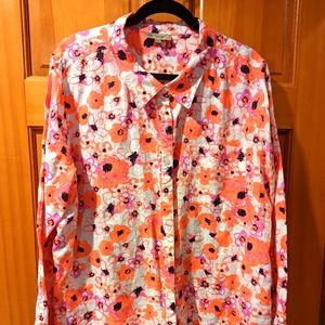 Orang and pink flower linen long sleeve top. NWOT